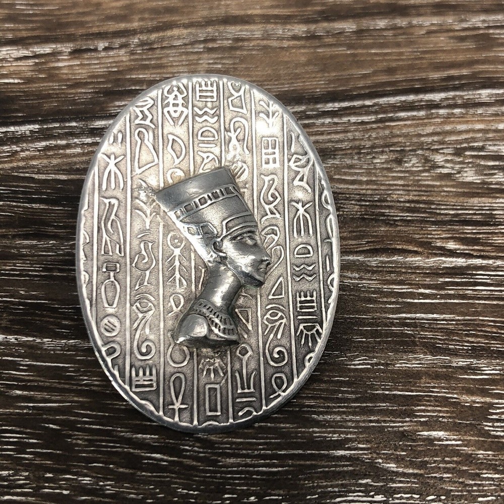 Vintage Sterling Egyptian Revival Nefertiti Hieroglyph Brooch Pendant